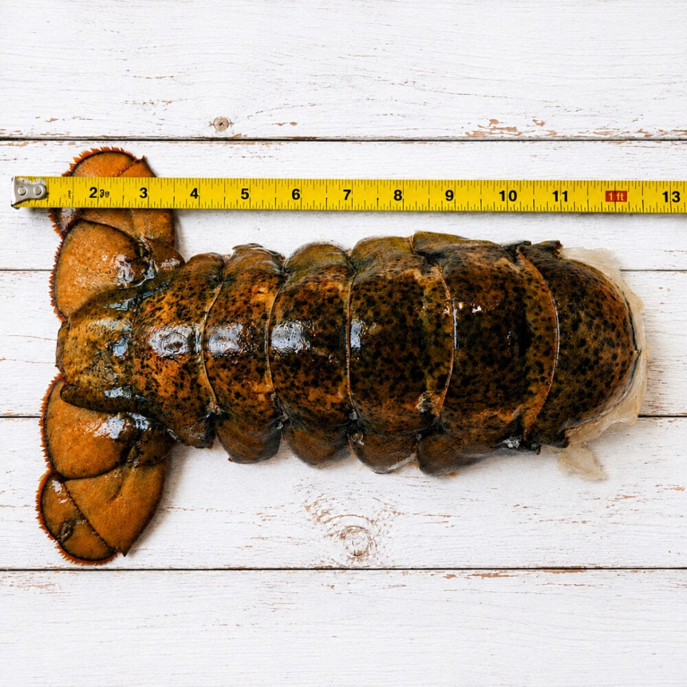 20–24 oz. Monster Lobster Tail Size 20–24 oz. monster lobster tail shown beside a measuring tape for size