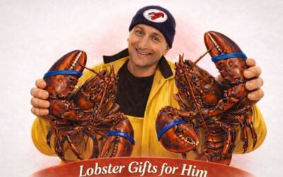 Lobster gifts for him — fisherman holding two Maine lobsters