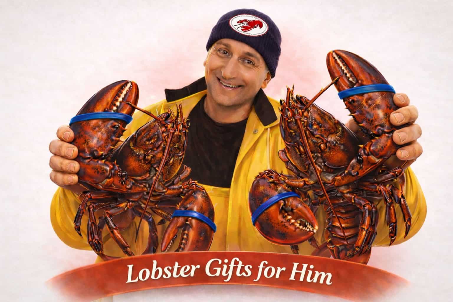 Lobster gifts for him — fisherman holding two Maine lobsters