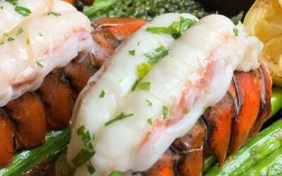 Lobster tail piggyback and asparagus