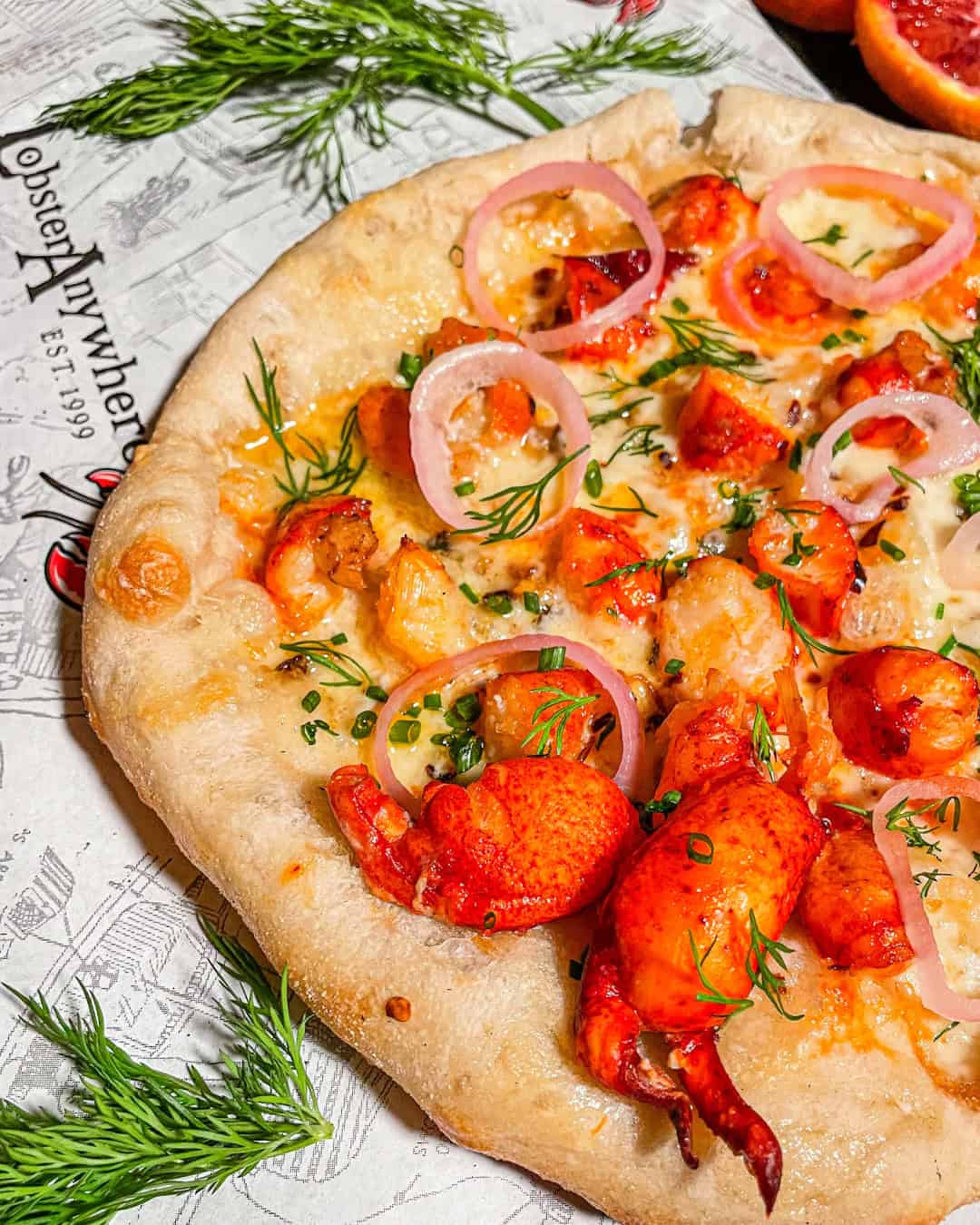 Gourmet lobster pizza