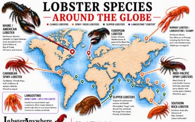 Lobster species around the globe shown on a world map.