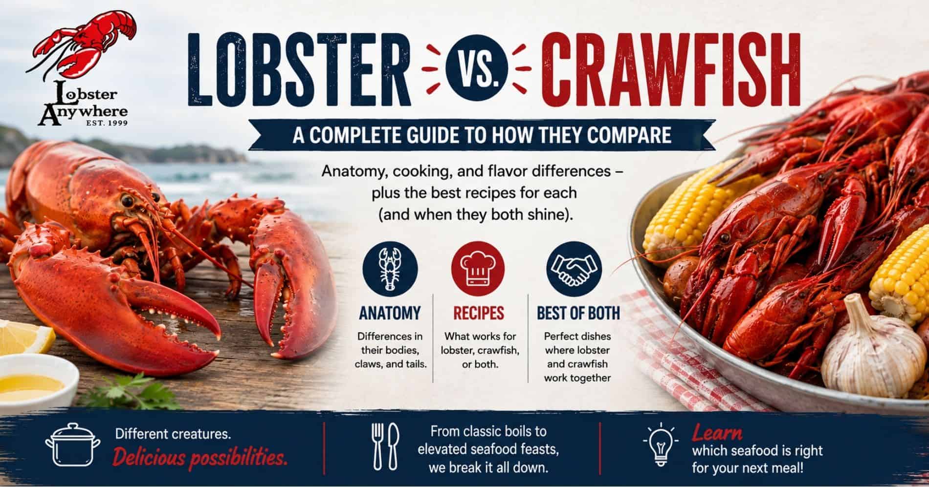 the differences between lobsters and crawfish